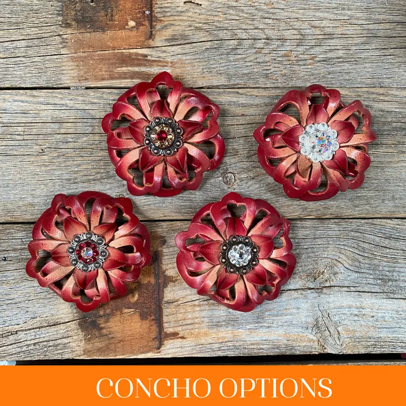 Red Lotus Leather Flowers - 1" Crystal Conchos - Options 1