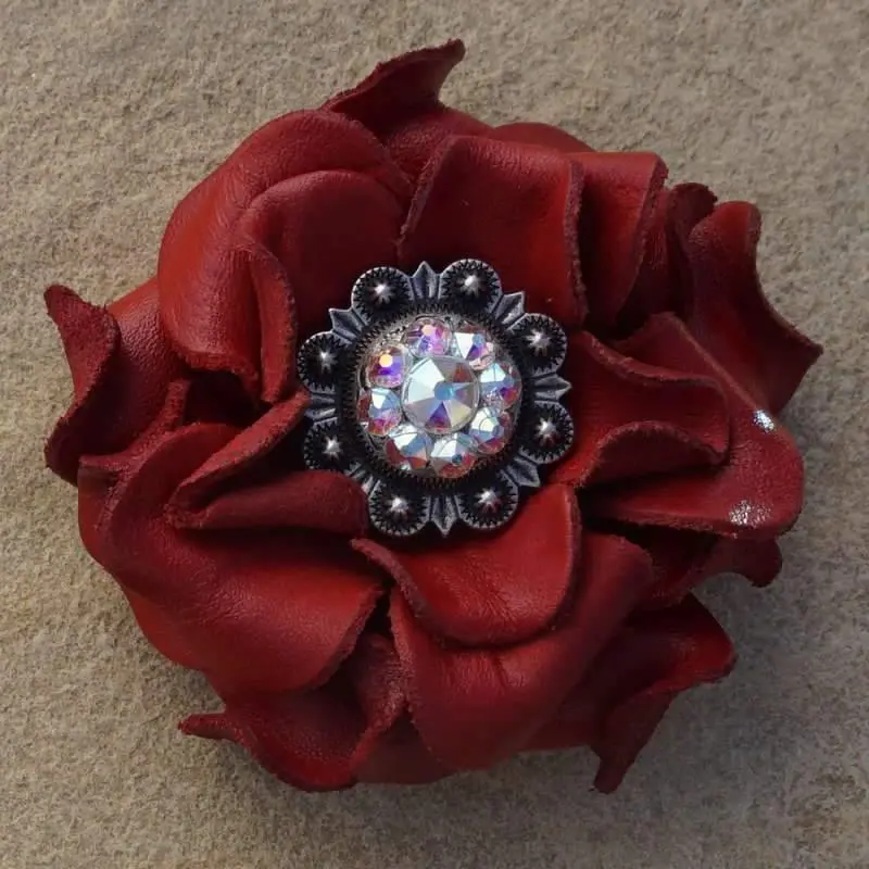 Red Rose Flower With Antique Silver Ab 1" Concho 1