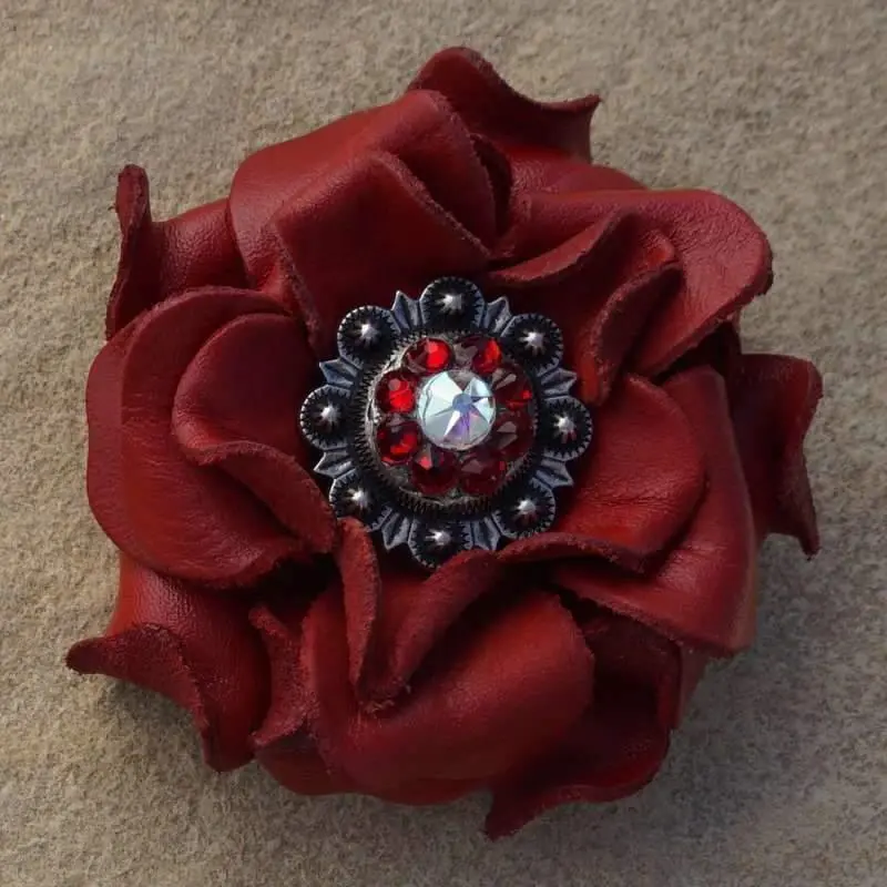 Red Rose Flower With Antique Silver Red & Ab 1" Concho 1