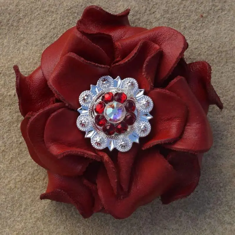 Red Rose Flower With Bright Silver Red & Ab 1" Concho 1