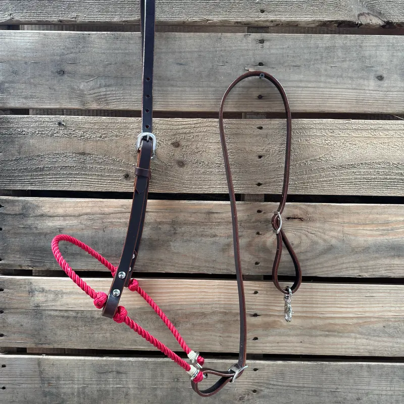 Red Single Rope Noseband Lariat With Leather Hanger #Han103 1