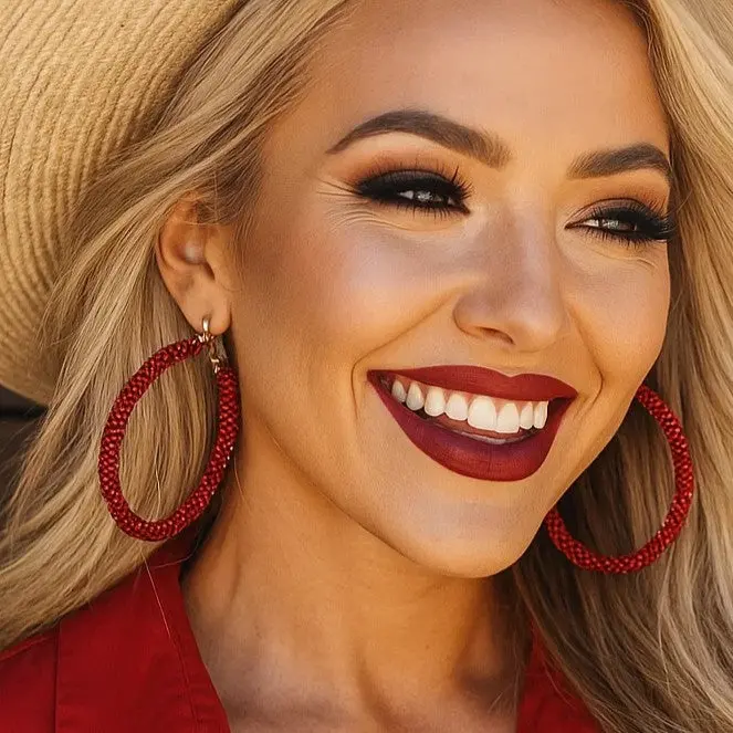 Red Western Bling Hoop Fashion Earrings 1