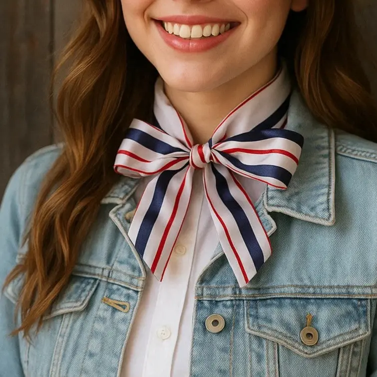 Red, White And Blue Stripes Western Skinny Mini Wild Rag Scarf / Cowgirl Necktie #Tw326 1