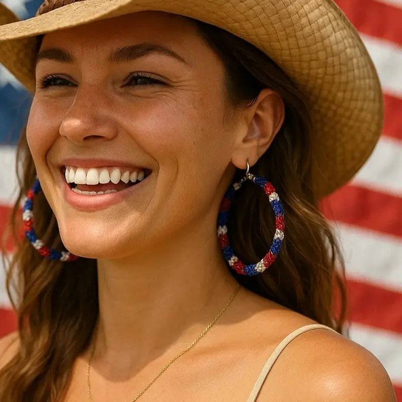 Red, White And Blue Western Bling Hoop Fashion Earrings 1