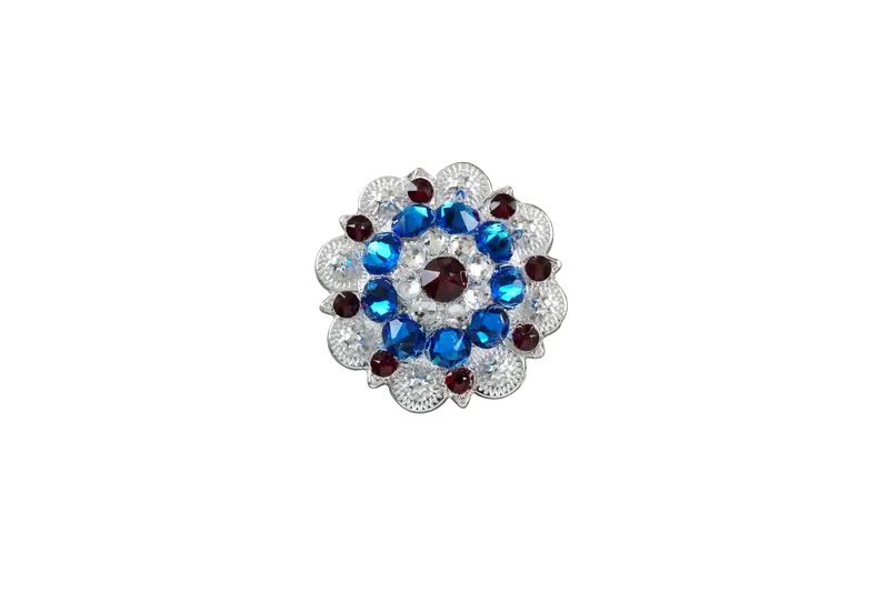 Red White & Blue Bright Silver 1.5" European Crystal Concho 1