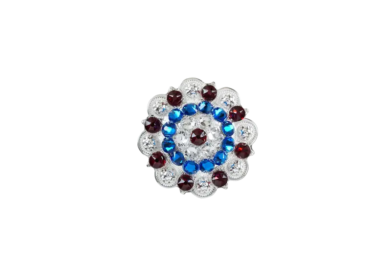 Red White & Blue Bright Silver 2" European Crystal Concho 1