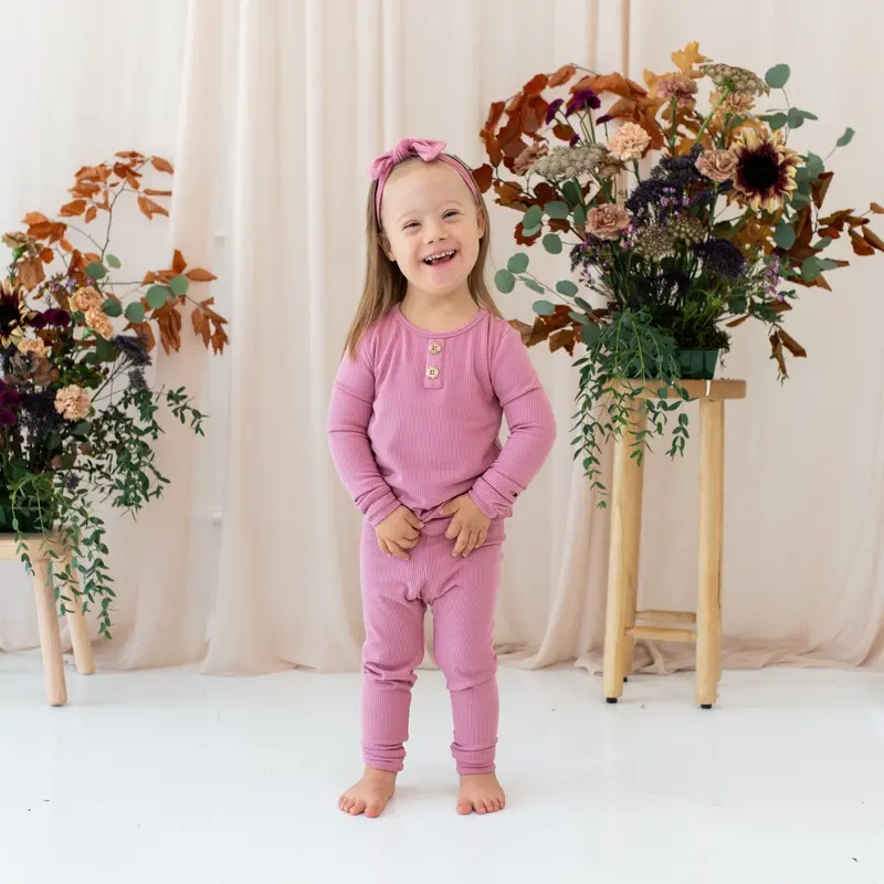 Ribbed Henley Set In Apple Blossom 1