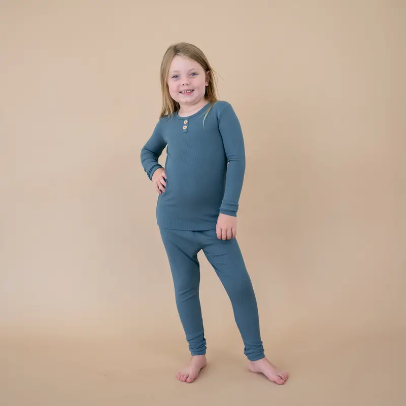 Ribbed Henley Set In Atlantic 1