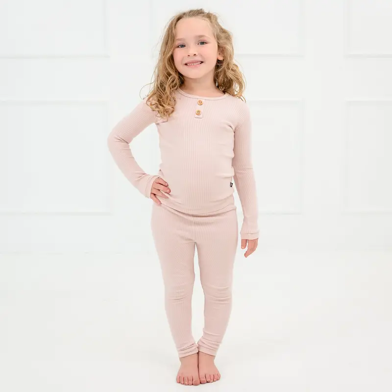 Ribbed Henley Set In Blush 1