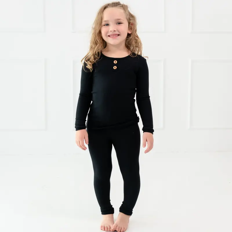 Ribbed Henley Set In Midnight 1