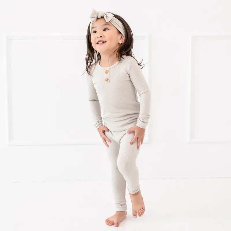 Ribbed Henley Set In Oat 1