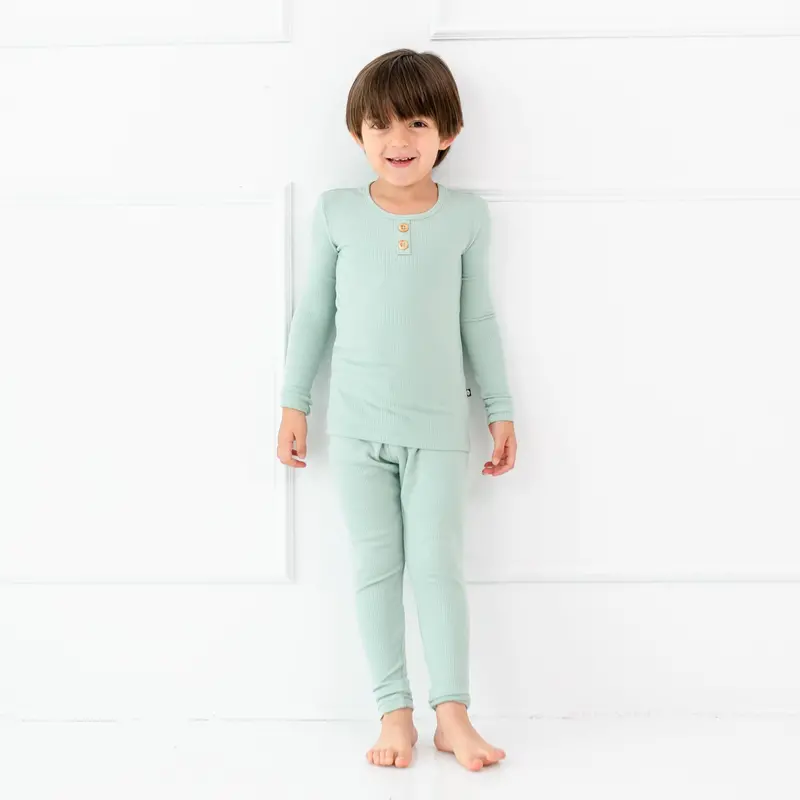 Ribbed Henley Set In Sage 1