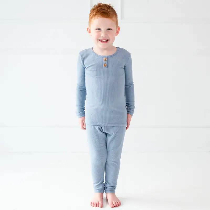 Ribbed Henley Set In Slate 1