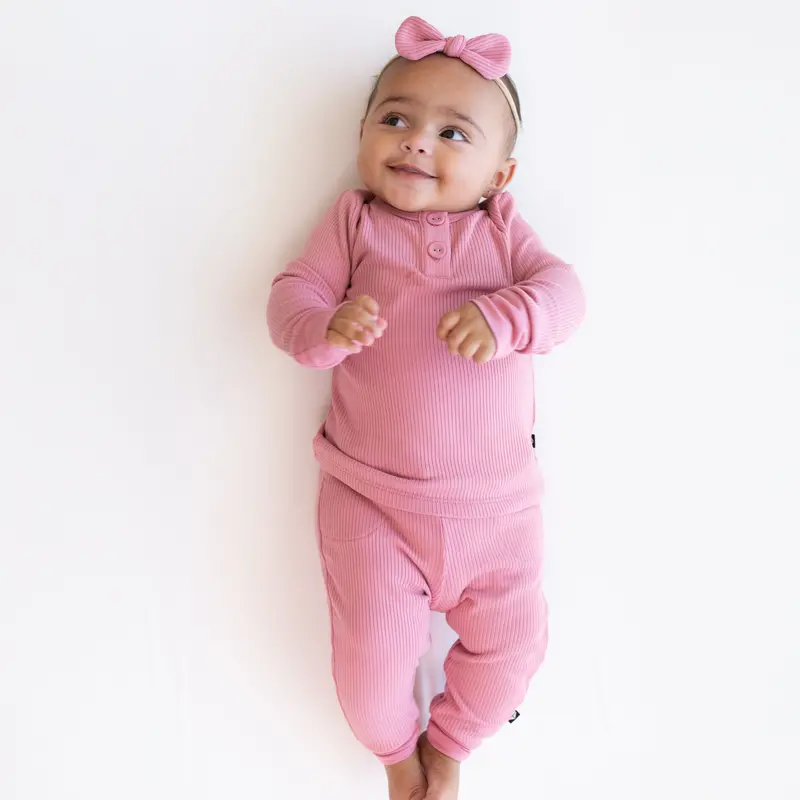 Ribbed Infant Henley Set In Apple Blossom 1