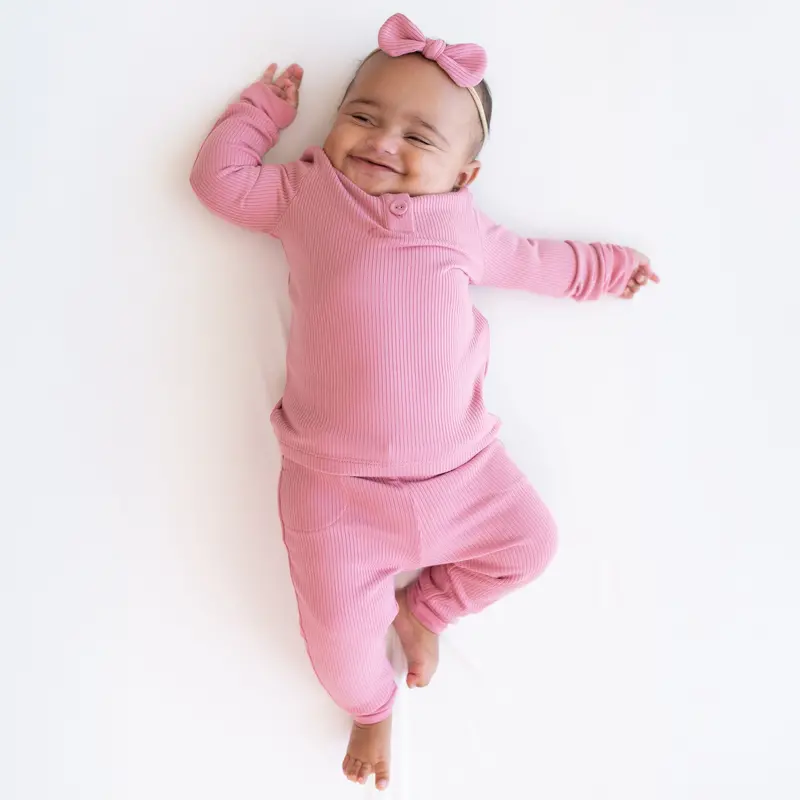 Ribbed Infant Henley Set In Apple Blossom 3