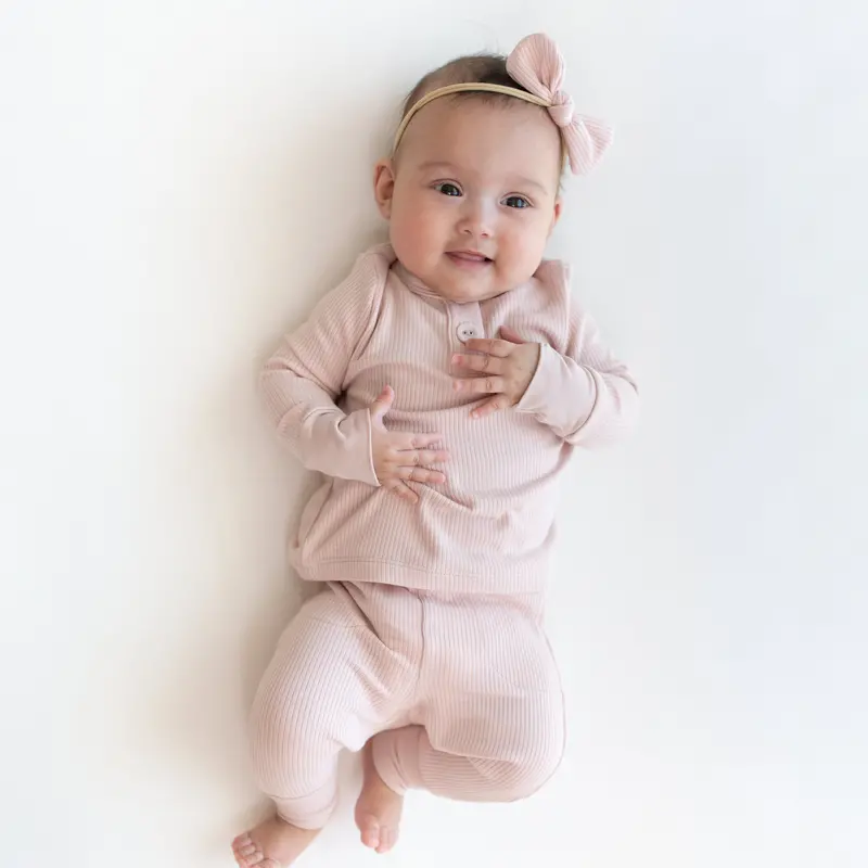 Ribbed Infant Henley Set In Blush 1