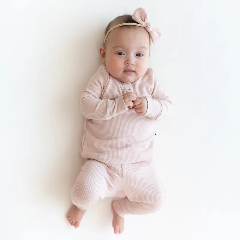 Ribbed Infant Henley Set In Blush 3
