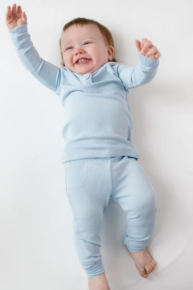 Ribbed Infant Henley Set In Breeze 1