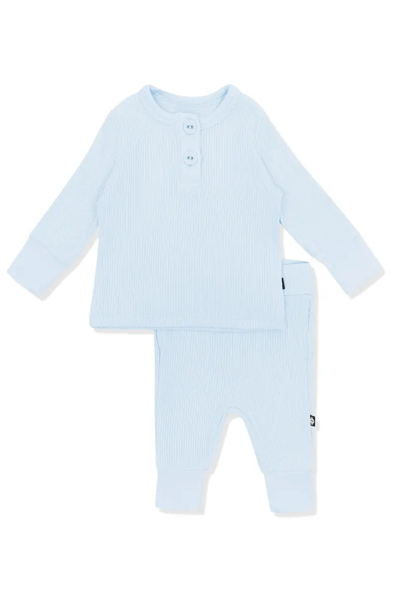 Ribbed Infant Henley Set In Breeze 2