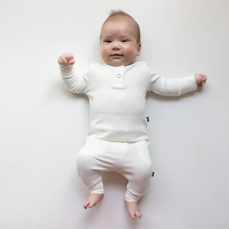 Ribbed Infant Henley Set In Cloud 1