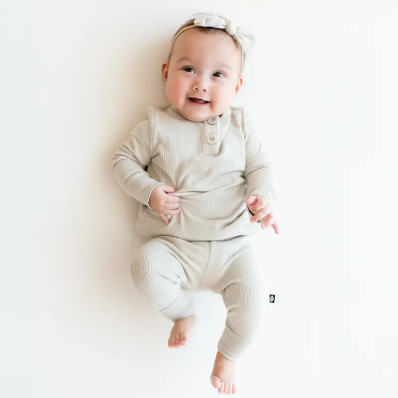 Ribbed Infant Henley Set In Oat 1