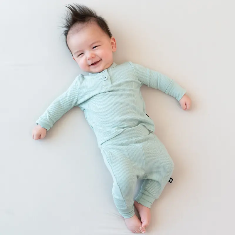 Ribbed Infant Henley Set In Sage 1