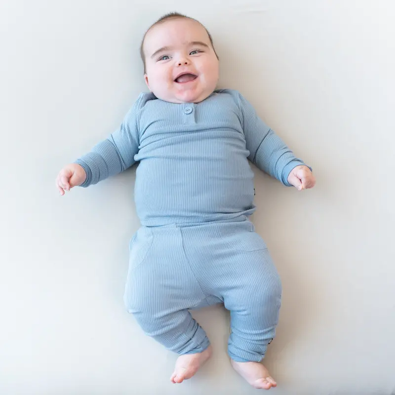 Ribbed Infant Henley Set In Slate 1