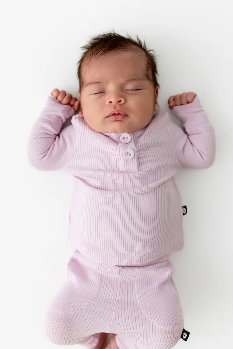 Ribbed Infant Henley Set In Thistle 1