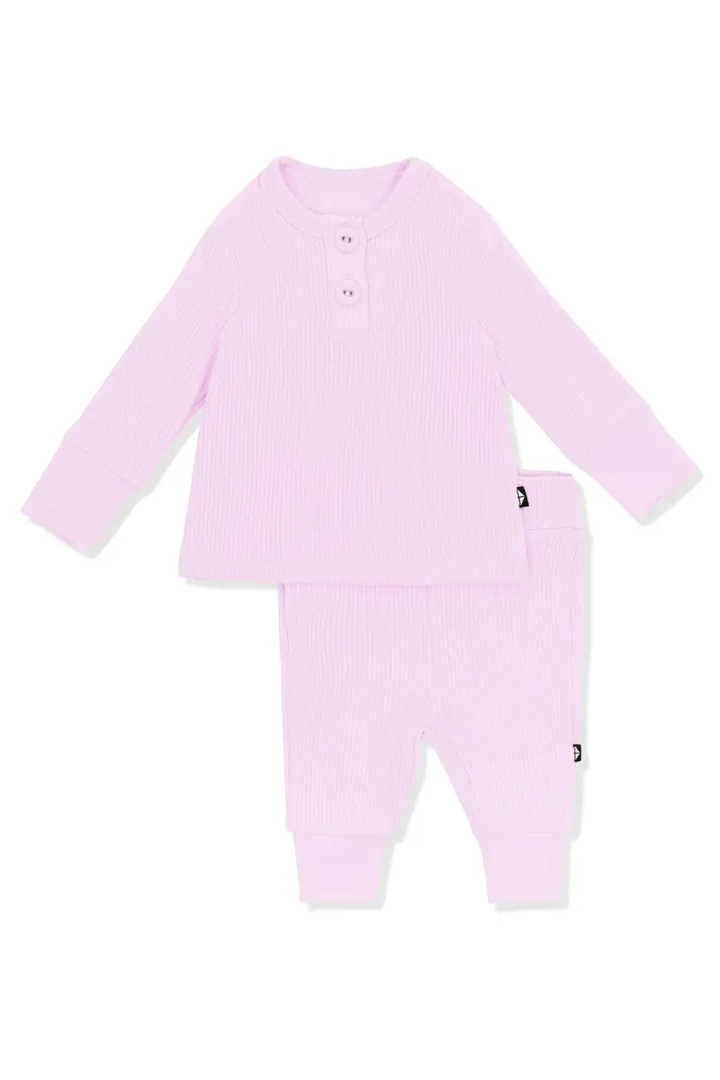Ribbed Infant Henley Set In Thistle 2