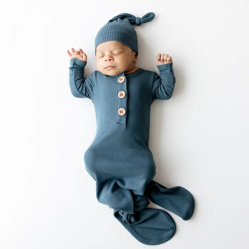 Ribbed Knotted Gown With Hat Set In Atlantic 1