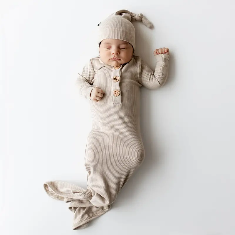 Ribbed Knotted Gown With Hat Set In Bisque 1