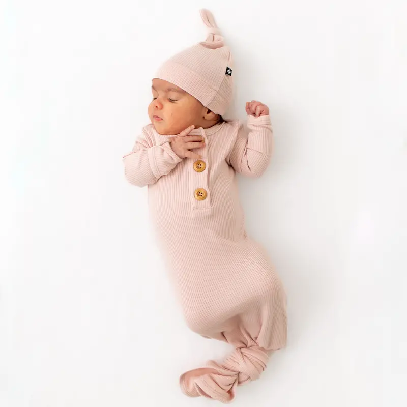Ribbed Knotted Gown With Hat Set In Blush 1
