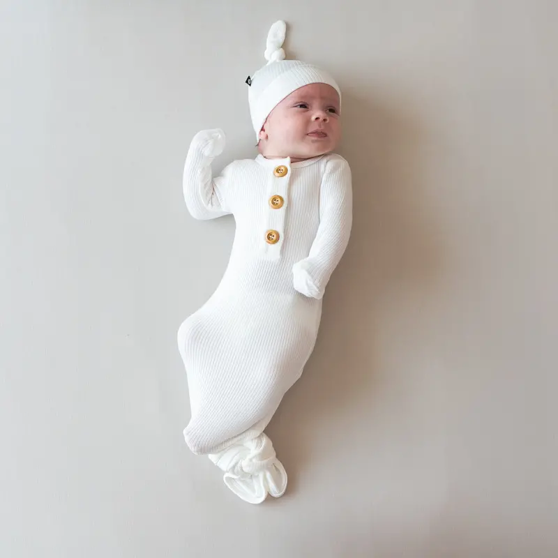 Ribbed Knotted Gown With Hat Set In Cloud 1