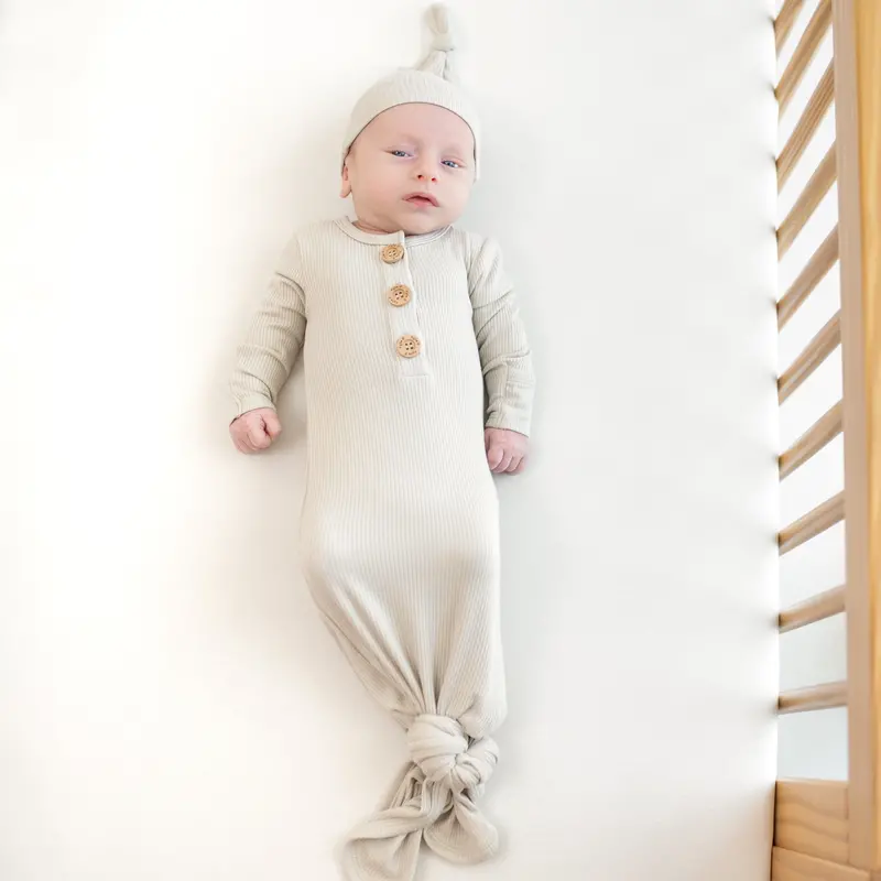 Ribbed Knotted Gown With Hat Set In Oat 1