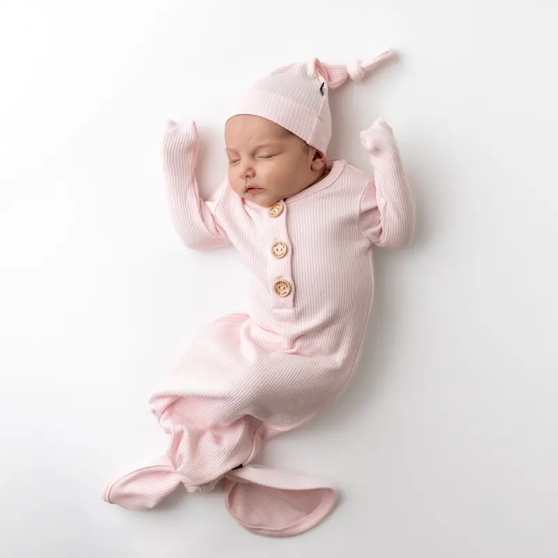 Ribbed Knotted Gown With Hat Set In Sakura 1
