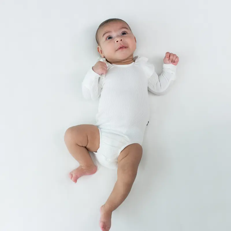 Ribbed Long Sleeve Ruffle Leotard In Cloud 1