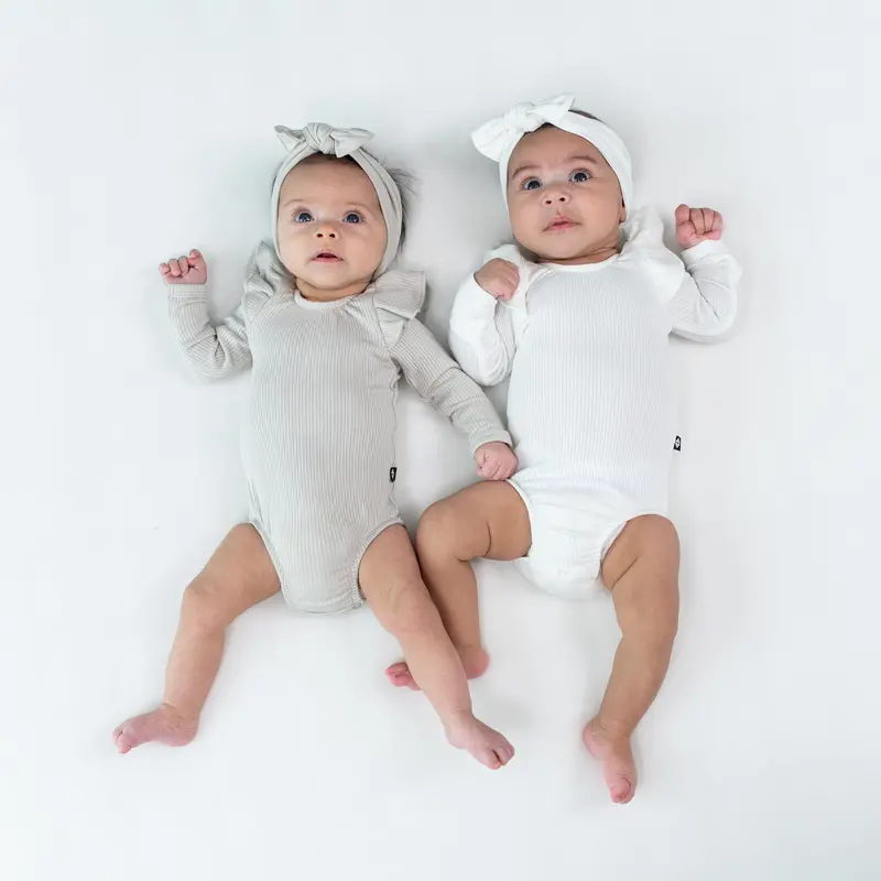 Ribbed Long Sleeve Ruffle Leotard In Cloud 3