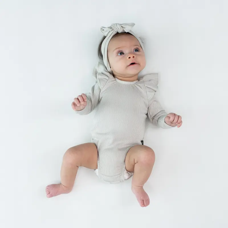 Ribbed Long Sleeve Ruffle Leotard In Oat 3