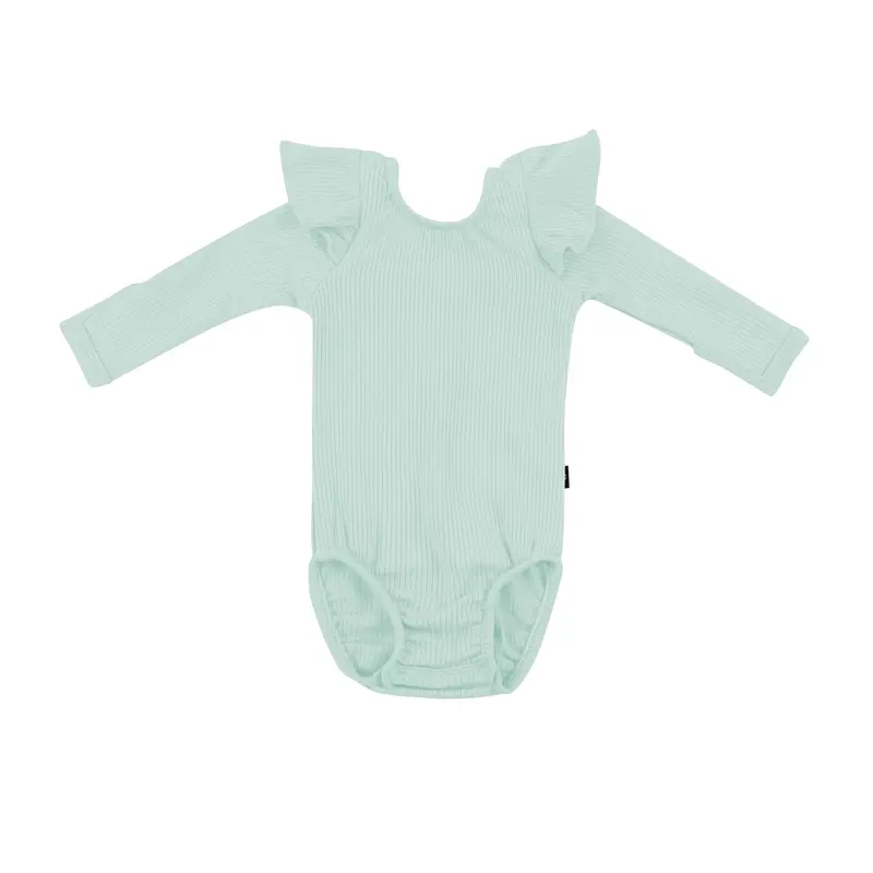 Ribbed Long Sleeve Ruffle Leotard In Sage 2