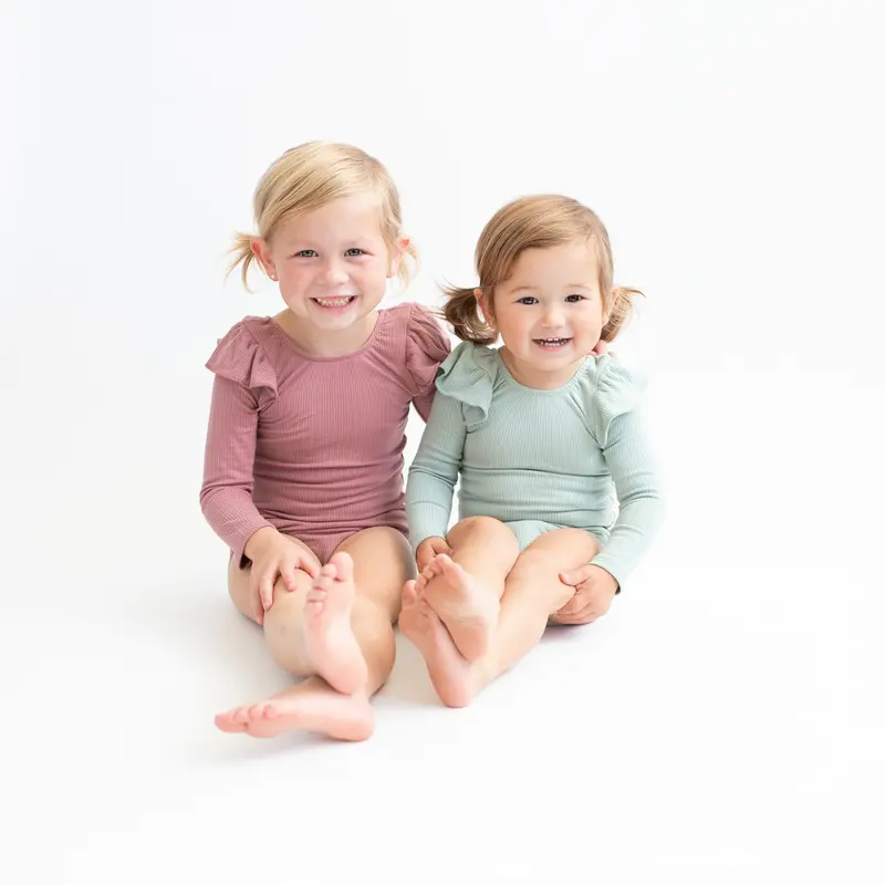 Ribbed Long Sleeve Ruffle Leotard In Sage 4