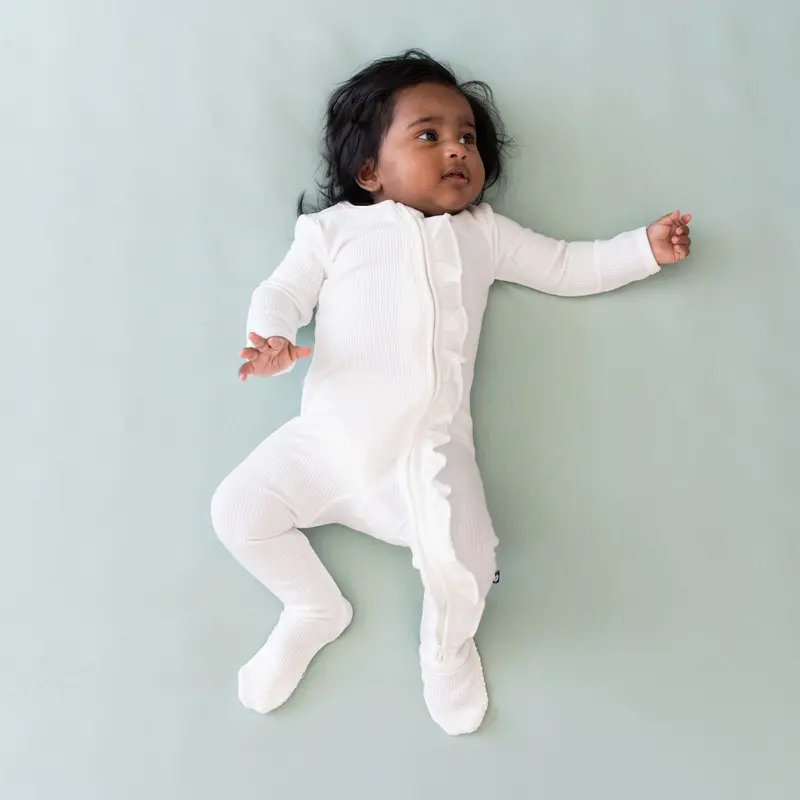 Ribbed Ruffle Zipper Footie In Cloud 1