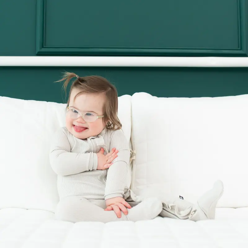 Ribbed Ruffle Zipper Footie In Oat 1