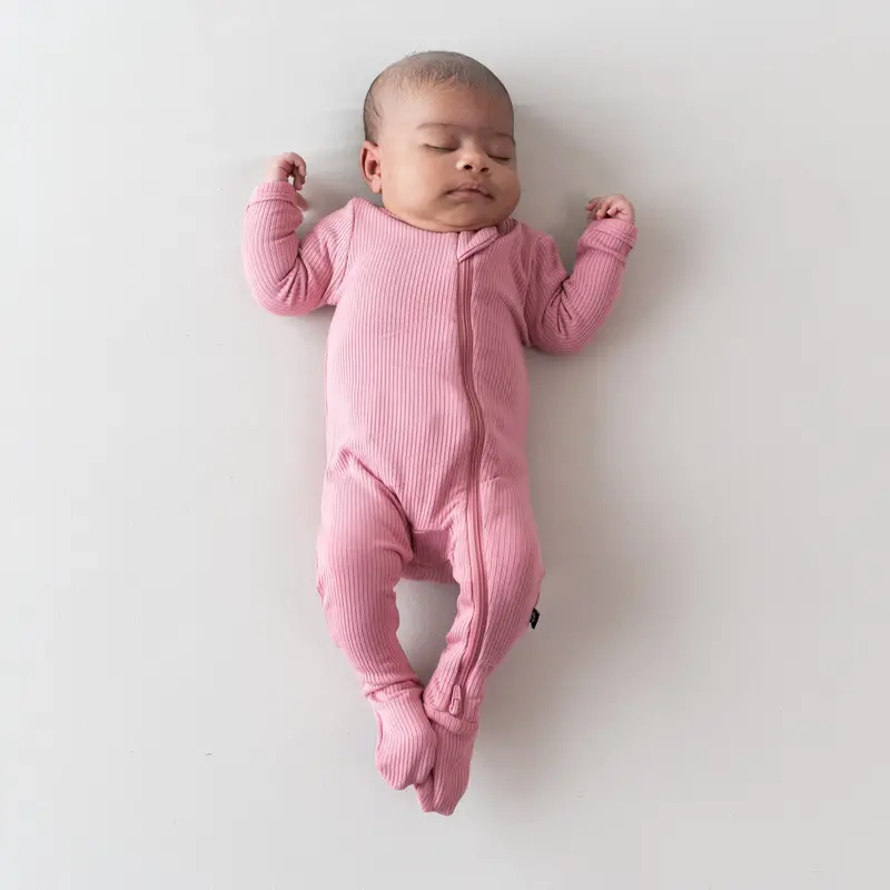Ribbed Zipper Footie In Apple Blossom 1