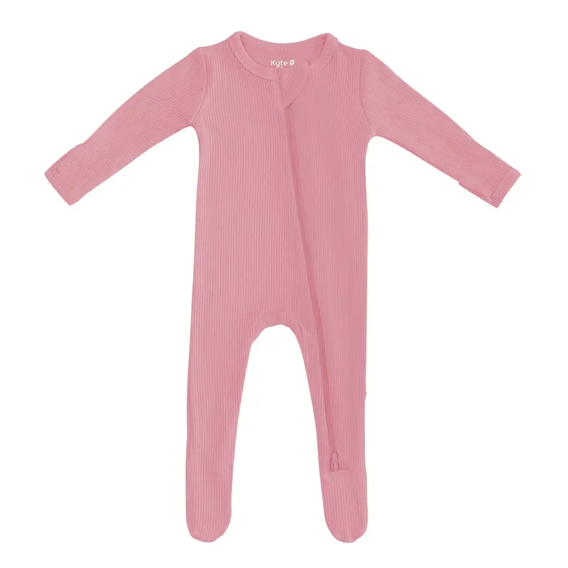 Ribbed Zipper Footie In Apple Blossom 2