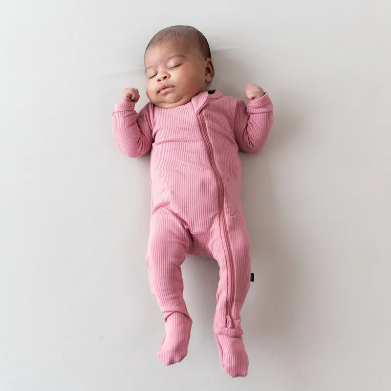 Ribbed Zipper Footie In Apple Blossom 3