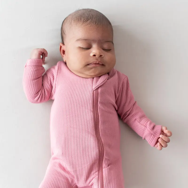 Ribbed Zipper Footie In Apple Blossom 4