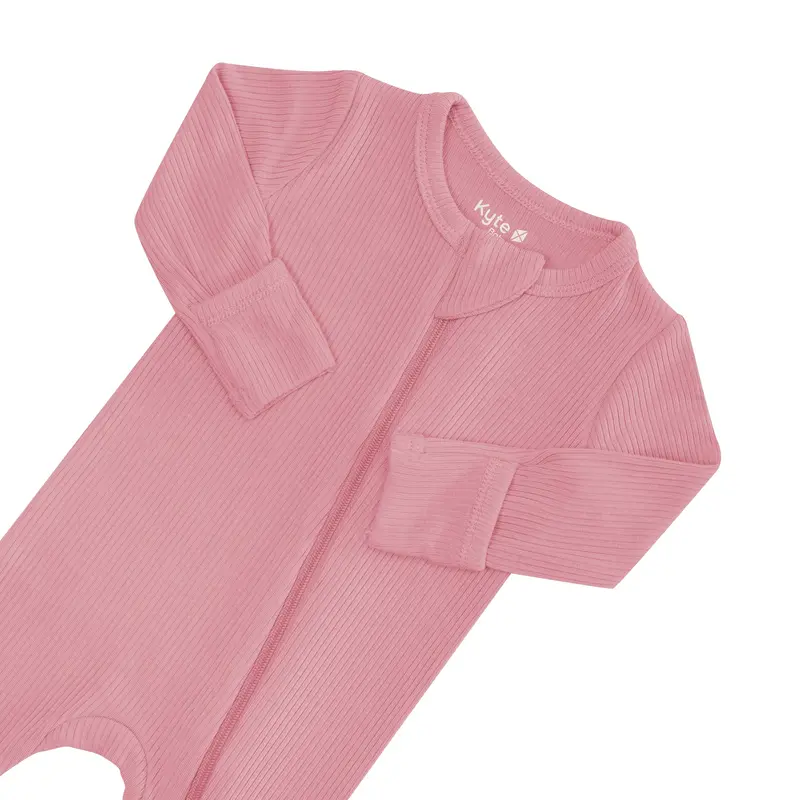 Ribbed Zipper Footie In Apple Blossom 5