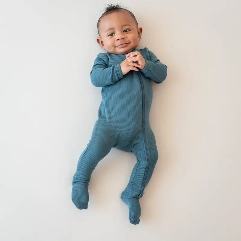 Ribbed Zipper Footie In Atlantic 1