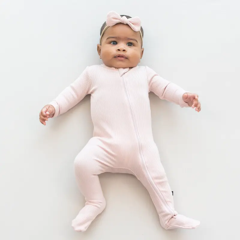 Ribbed Zipper Footie In Blush 1