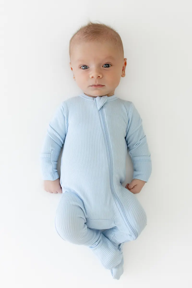 Ribbed Zipper Footie In Breeze 1